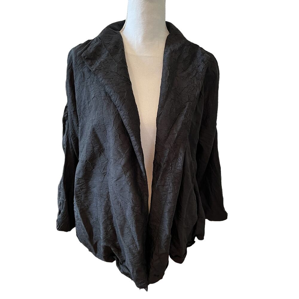 Eileen Fisher Plisse Silk Jacket Blazer Black L